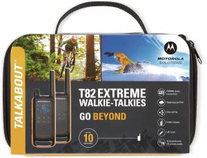 Caja original del Motorola T82 Extreme con walkie talkies PMR446 para actividades outdoor