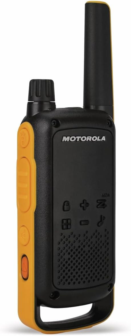 Vista lateral del walkie talkie Motorola T82 Extreme con botones y antena